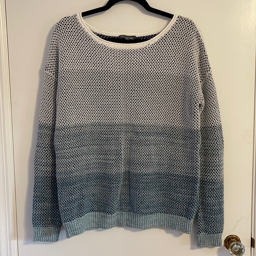 Vince Cotton Crochet Blue White Ombré Sweater size Medium